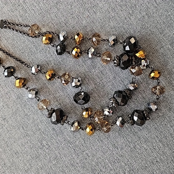 Trifari | Faceted Black, Crystal Rondelle Layered Statement Necklace - Picture 4 of 6